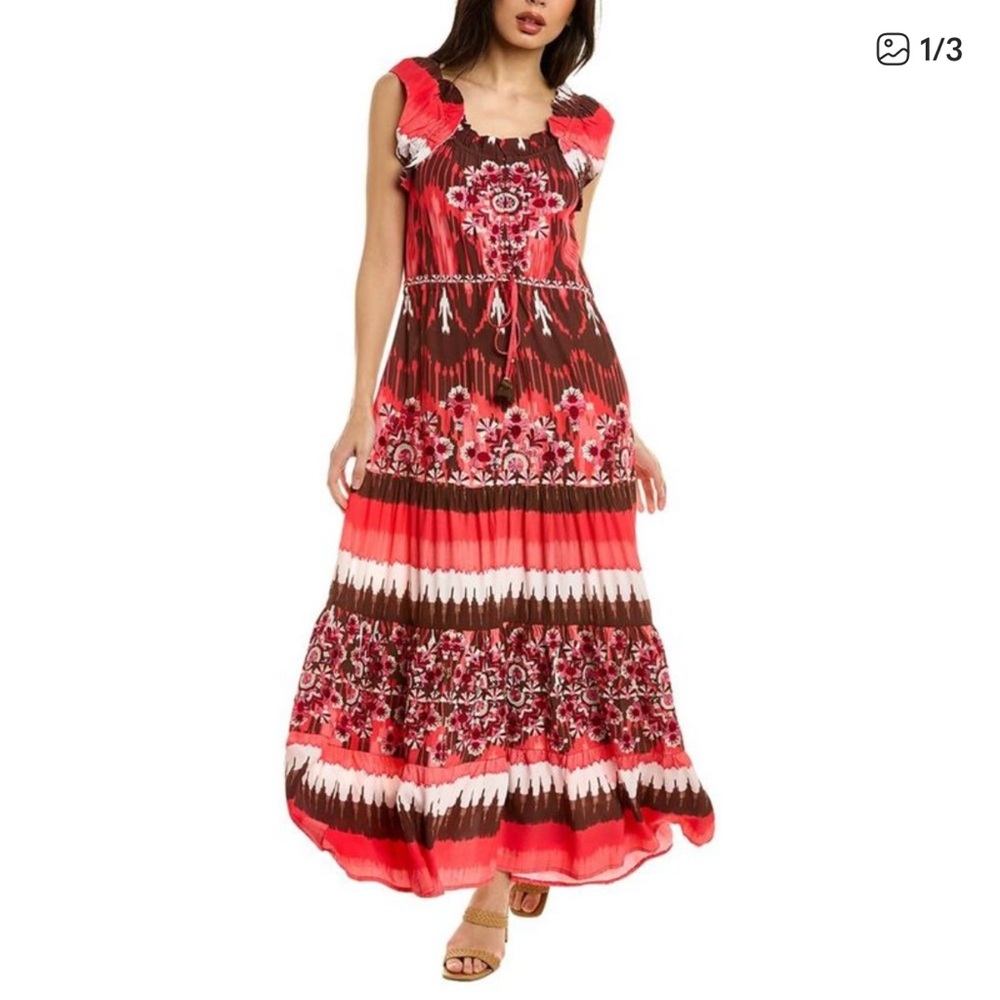 Figue Bohemian Red and Brown ikat fabric Dress